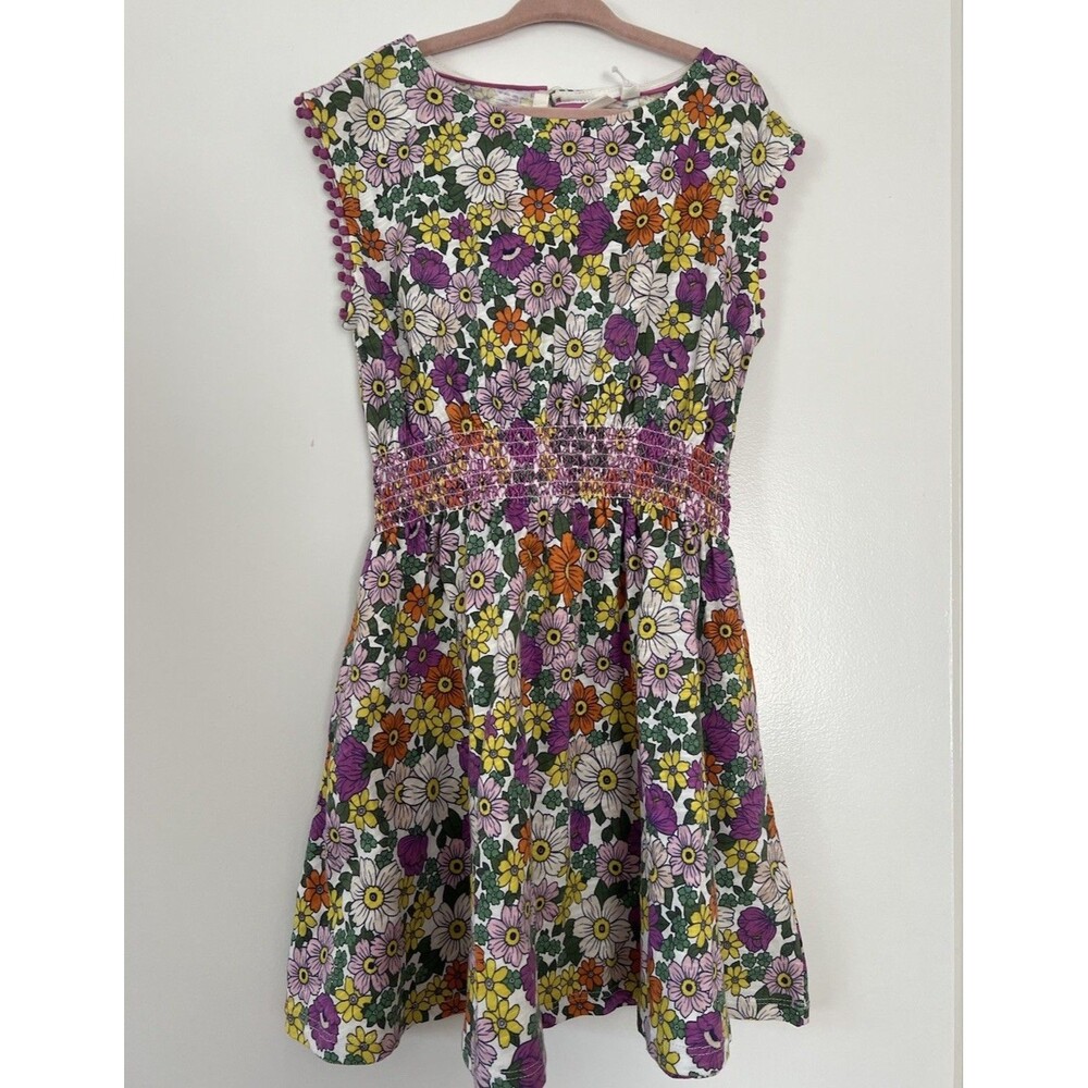 MINI BODEN PURPLE FLORAL SMOCKED KNIT DRESS , 6/7 Yrs.